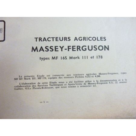 MF165 MF178 Revue Technique Agricole Massey Ferguson