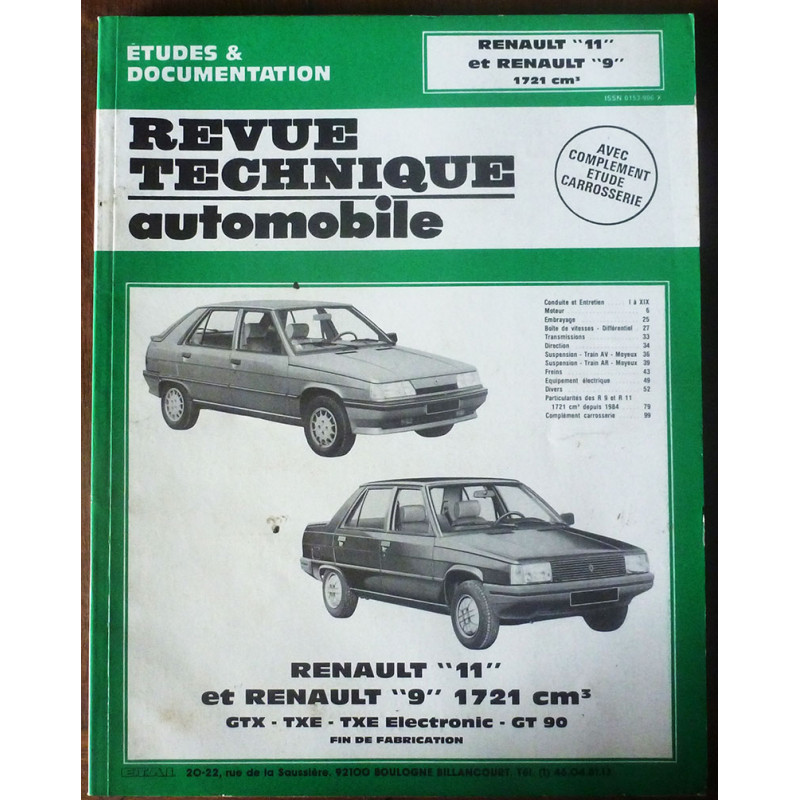 RENAULT R9, R11 Essence 1.7 1721cc

GTX - TXE - TXE Electronic - GT90

RRTA0443.3  - Réédition