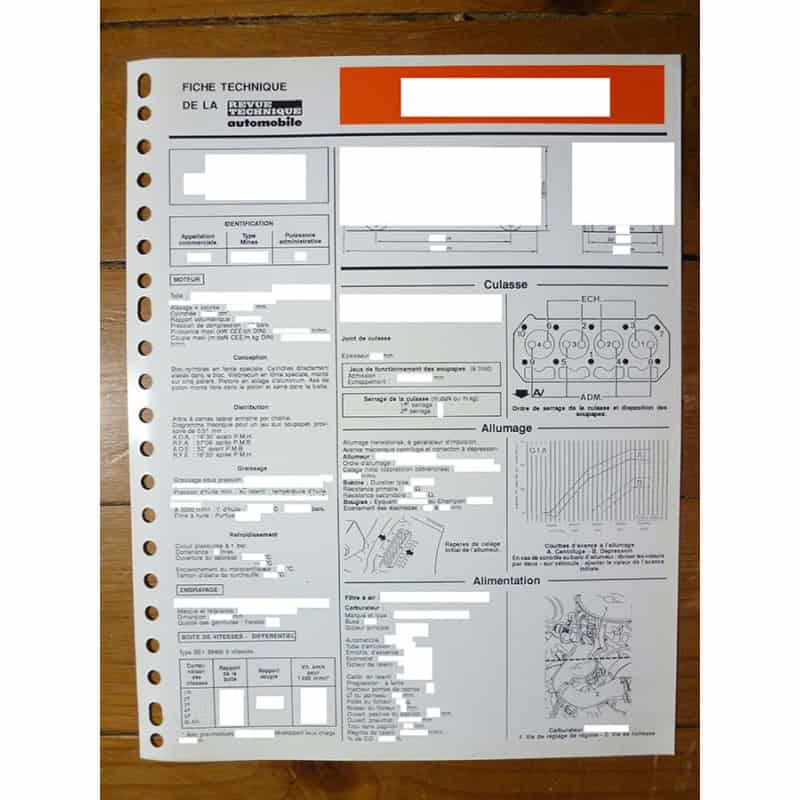 405 2.0 - Fiche Technique Peugeot