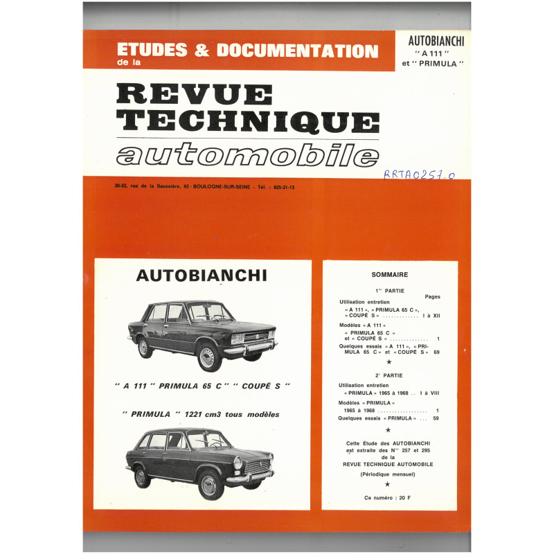 A111-Primula 65C-Coupe S Revue Technique Autobianchi